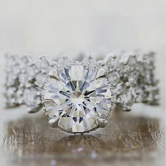 Silver Bridal Ring Set w Round and Princess Cut 2Ct Ring - Picture 4 of 10